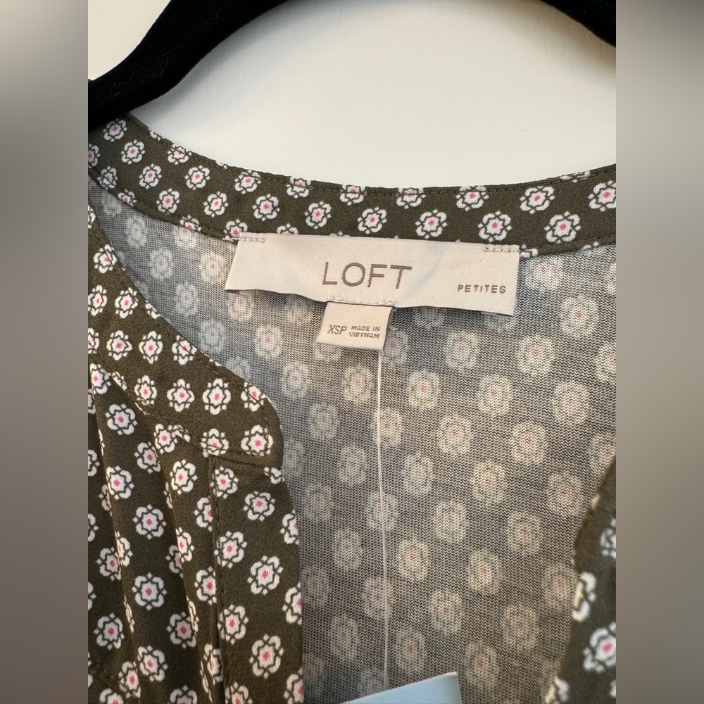 LOFT Olive and White Patterned Blouse - Picture 2 of 3